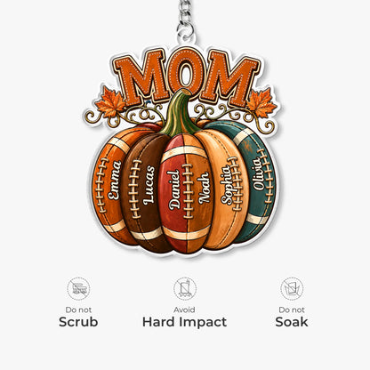 Custom Football Pumpkin Keychain with Kids Names - Personalized Fall Autumn Gift for Mom Dad