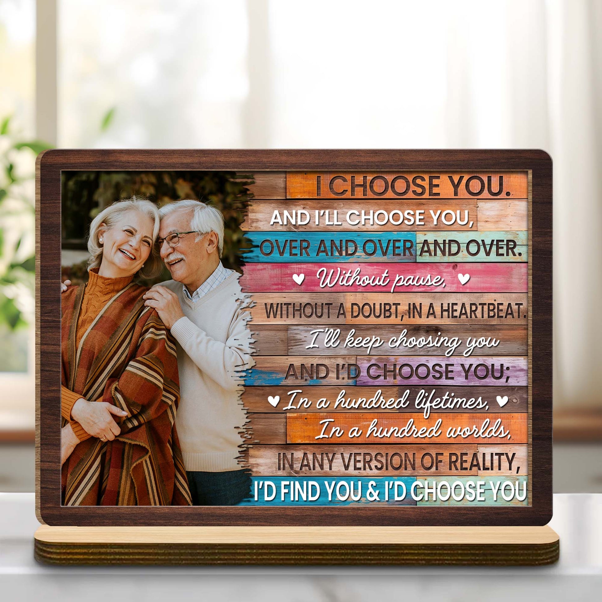 Plaque material and size view - Personalized Couple Wood Plaque