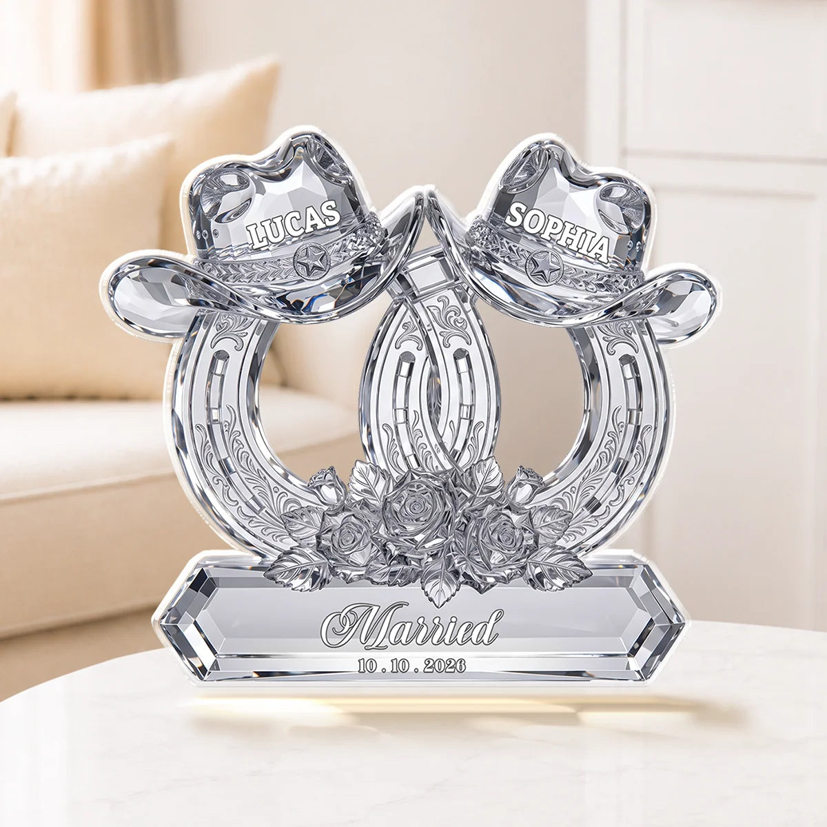 Personalized Horseshoe Acrylic Plaque - Custom Cowboy Wedding & Anniversary Gift for Couples
