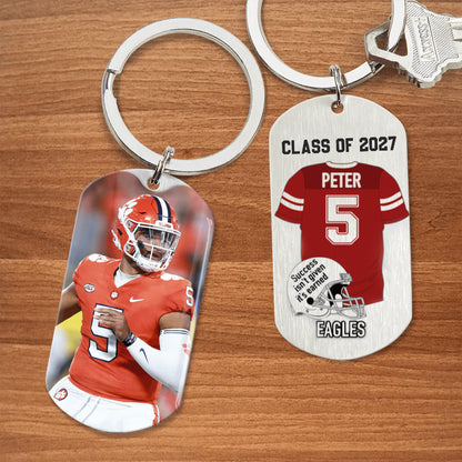 Personalized Football Graduation Keychain personalization view for Son/Grandson