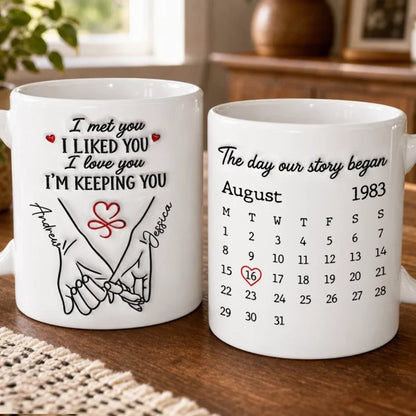 "The Day Our Story Began" Personalized Couple Mug - Custom Names & Date Gift for Wife or Husband