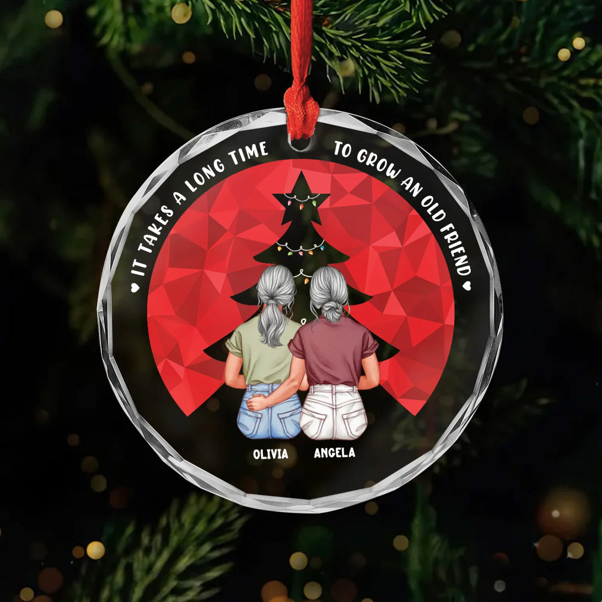 "To Grow An Old Friend" Custom Glass Ornament - Personalized Christmas Gift for Best Friends