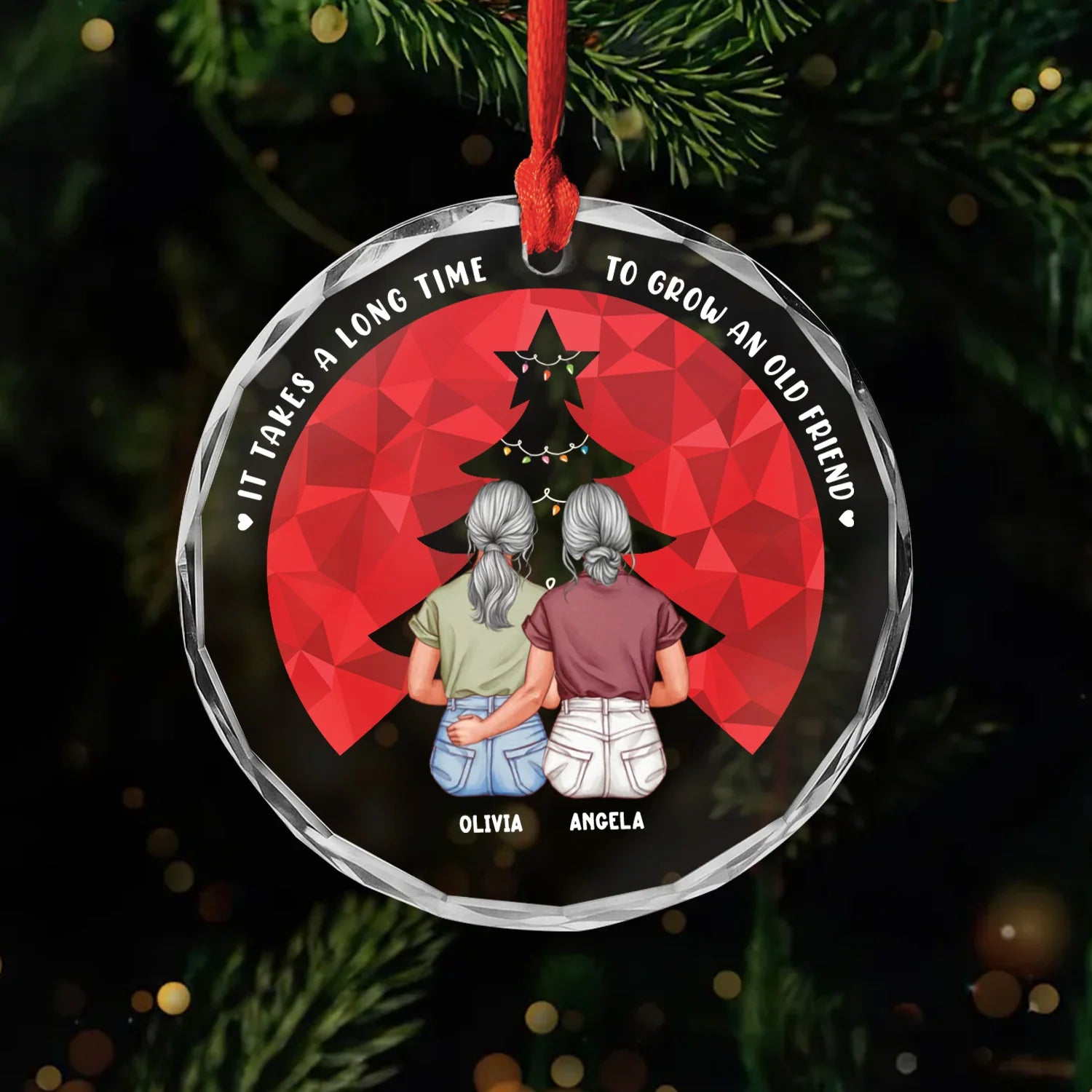"To Grow An Old Friend" Custom Glass Ornament - Personalized Christmas Gift for Best Friends