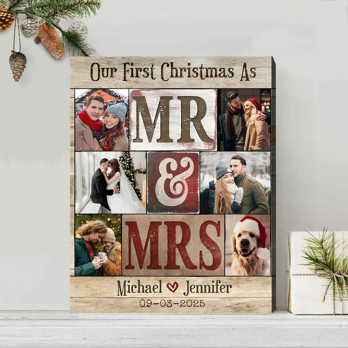 Our First Christmas As Mr & Mrs Personalized Canvas / Poster - Custom Photo Couple Gift
