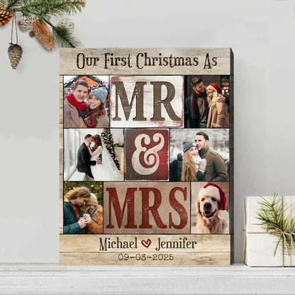 Our First Christmas As Mr & Mrs Personalized Canvas / Poster - Custom Photo Couple Gift