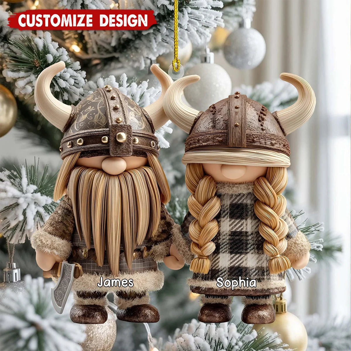 Viking Gnome Couple Personalized Acrylic Ornament - Christmas Gift for Husband & Wife