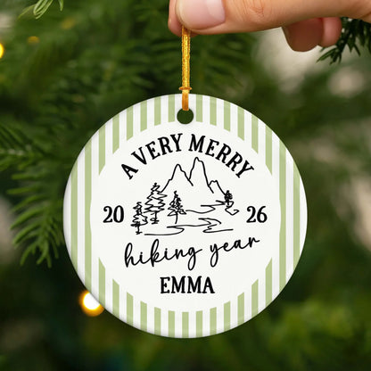 "A Very Merry Hiking Year" Personalized Hiking Christmas Ornament - Custom Ceramic Keepsake  for Outdoor Lovers
