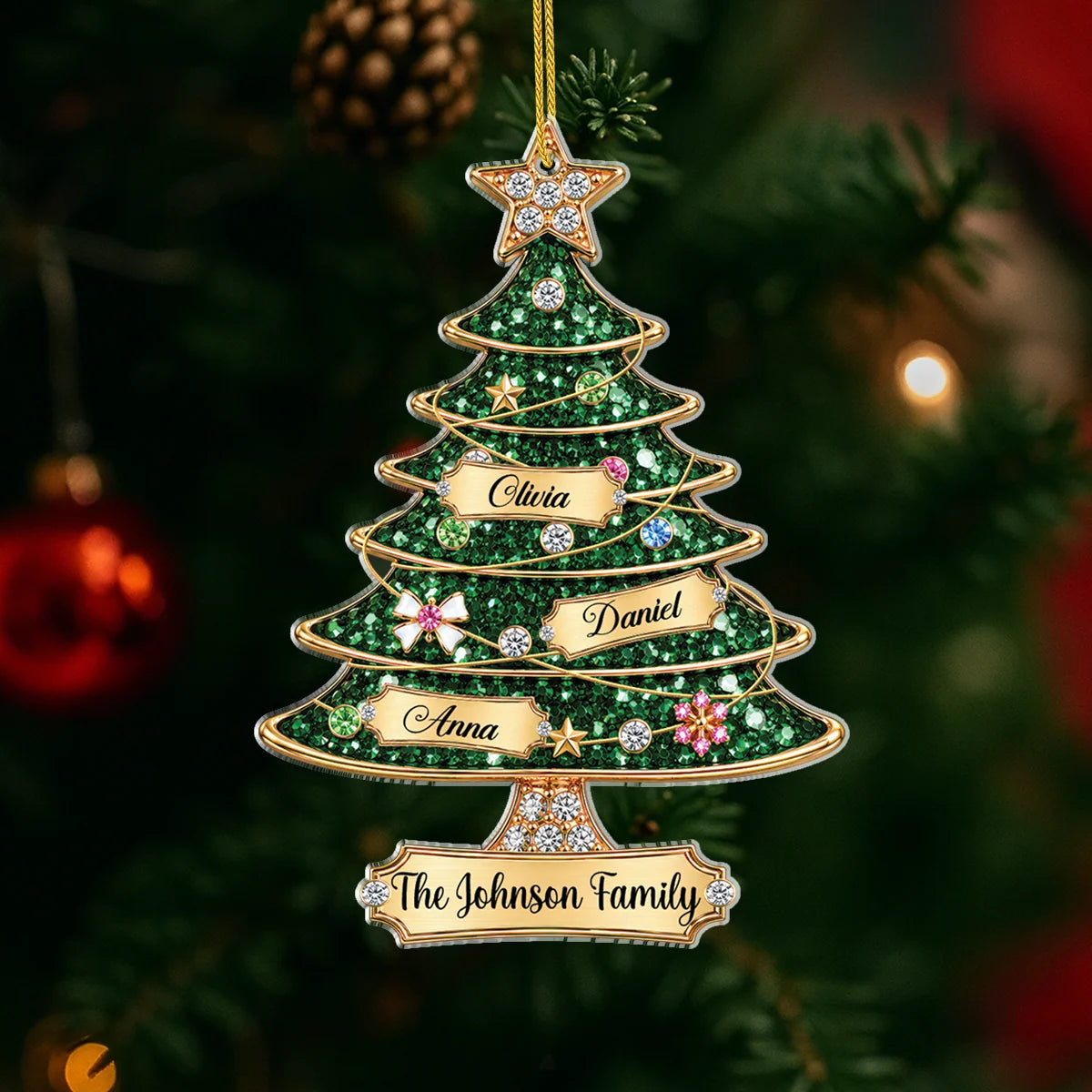 Personalized Family Name Christmas Tree Acrylic Ornament - Custom Keepsake Gift