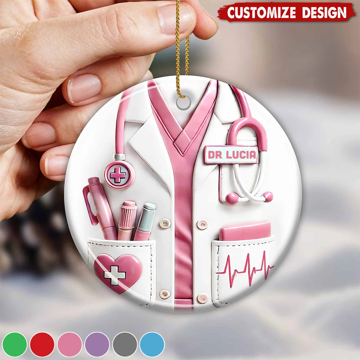 Custom Name White Coat Ceramic Ornament - Personalized Doctor & Nurse Keepsake Gift for Christmas Tree