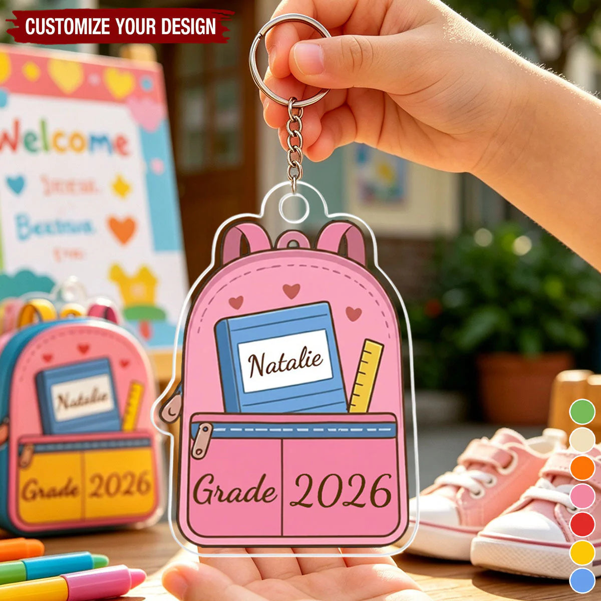 Custom Back To School Keychain for Kids/Babies with personalized design details for meaningful gifting