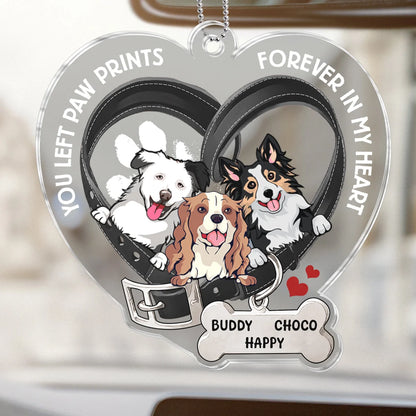 "You Left Paw Prints Forever In My Heart" Personalized Acrylic Car Ornament - Pet Memorial Keepsake for Dog Lovers