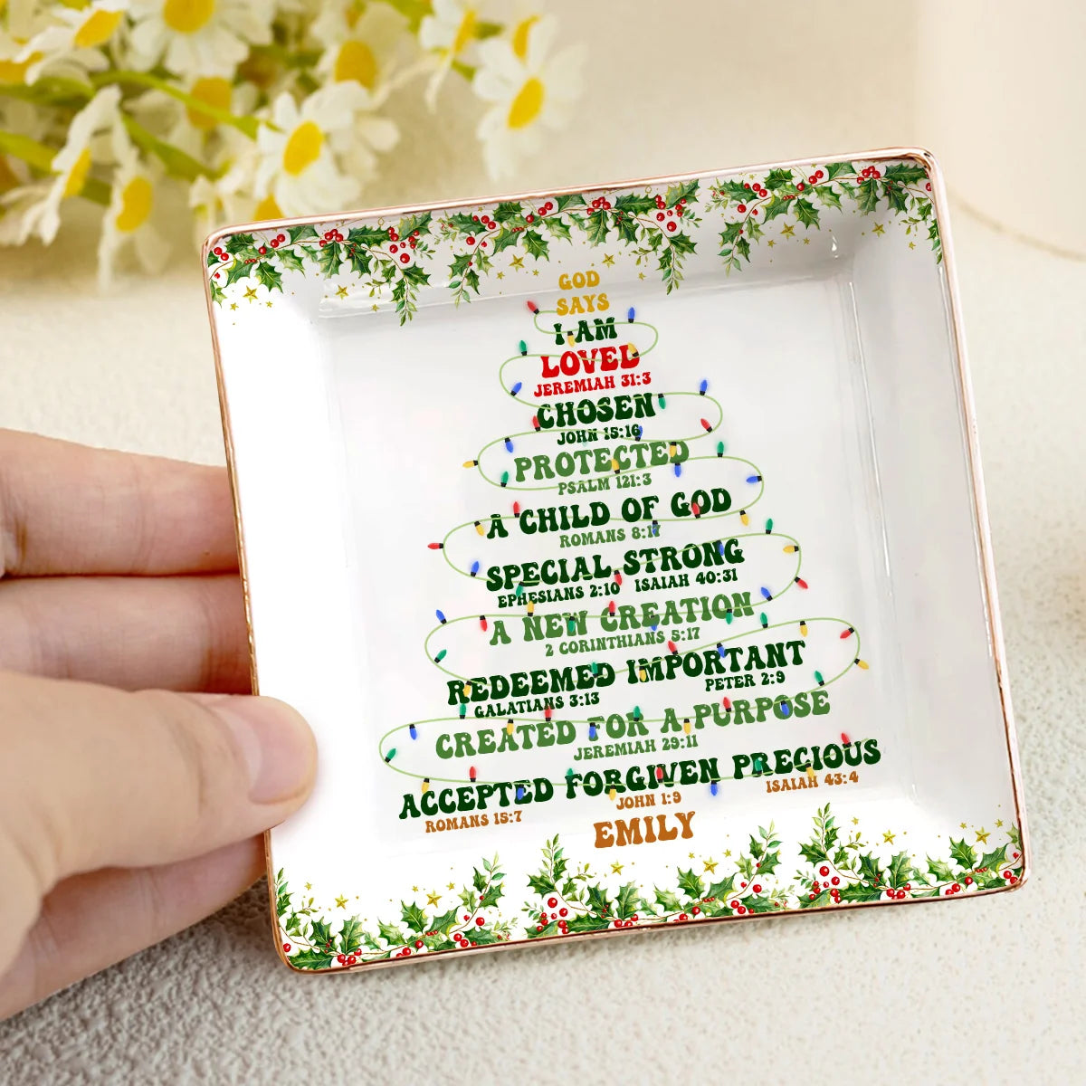 God Says I Am Personalized Ceramic Jewelry Dish - Custom Christian Christmas Trinket Tray