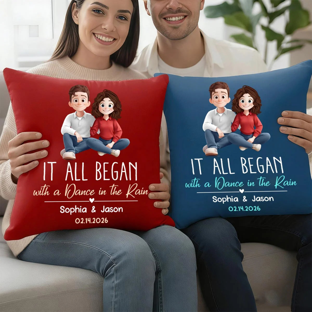 "It All Began" Personalized Couple Pillow - Custom Anniversary Keepsake Gift for Husband Wife