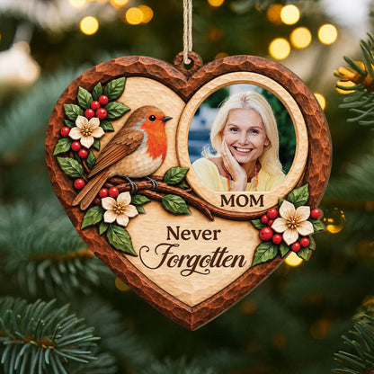 In Loving Memory Personalized Photo Wooden Ornament - Custom Cardinal Memorial Gift for Mom Dad