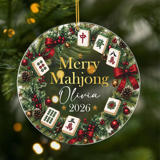 Merry Mahjong Personalized Acrylic Ornament - Custom Christmas Holiday Keepsake for Mahjong Players