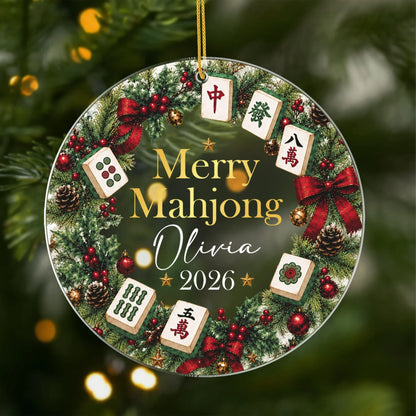 Merry Mahjong Personalized Acrylic Ornament - Custom Christmas Holiday Keepsake for Mahjong Players