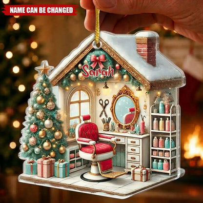 Personalized Hair Salon Christmas Ornament - Custom Hairdresser Acrylic Gift Keepsake