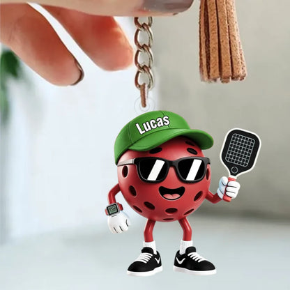 Personalized Pickleball Player Keychain - Custom Cartoon Pickleball Lover Bag Tag Gift