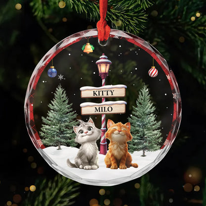 Personalized Cat Christmas Glass Ornament - Custom Kitty Names Holiday Keepsake