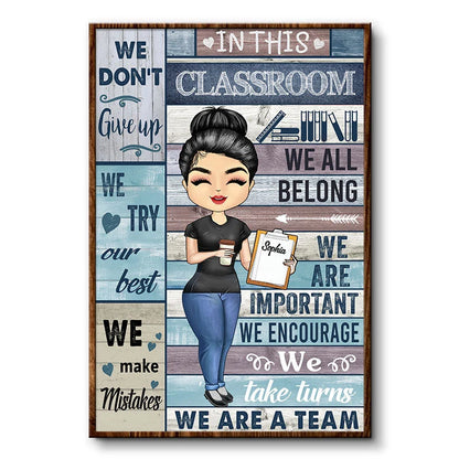 "In This Classroom We All Belong" Personalized Teacher Classroom Poster / Canvas - Custom Back to School Wall Art Gift