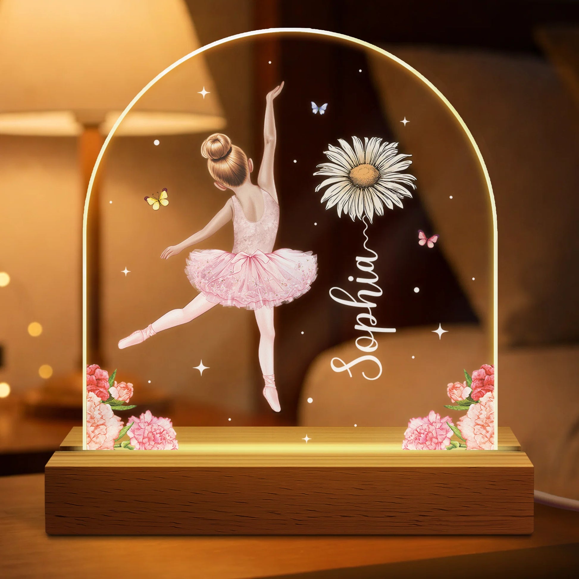 Personalized Ballerina LED Night Light - Custom Floral Name Gift for Kids