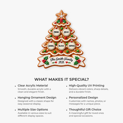 Custom Gingerbread Family Tree Acrylic Ornament - Personalized Holiday Keepsake Gift