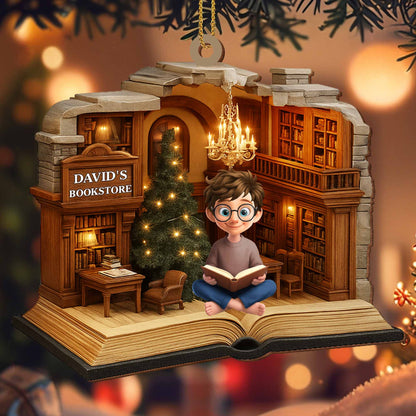 Personalized Library Scene Custom Wood Ornament personalization view for Best Friends