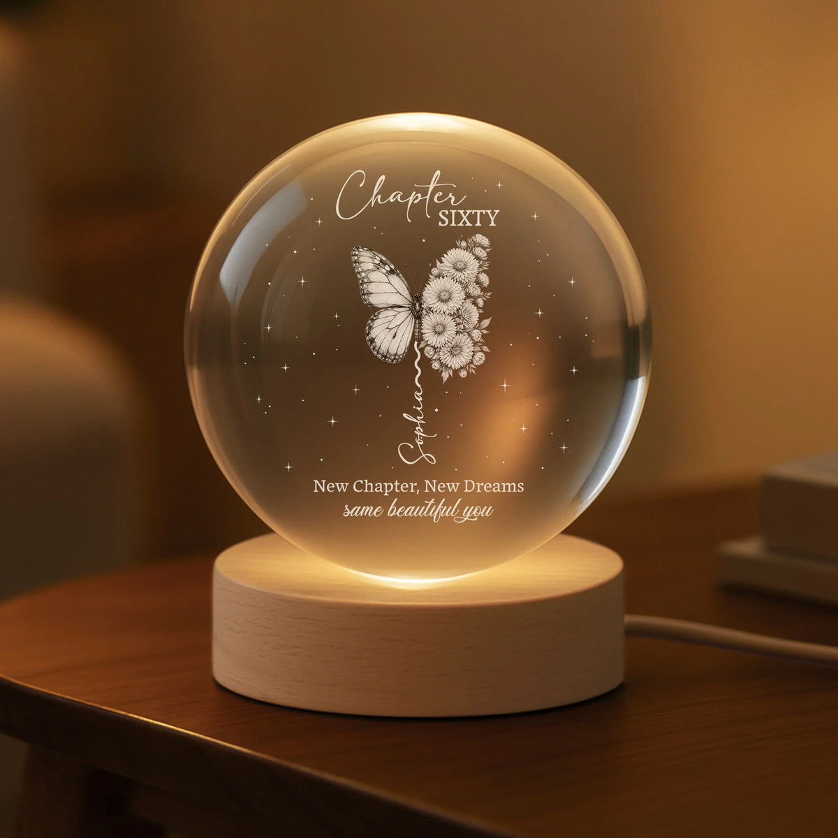 "New Chapter New Dreams" Personalized Crystal Ball Lamp - Custom Retirement Gift