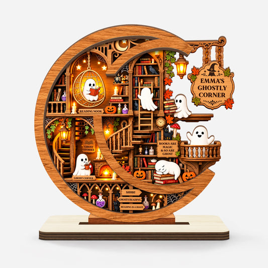 Ghostly Reading Nook Custom Wooden Plaque - Personalized Book Lover Gift for Desk Decor