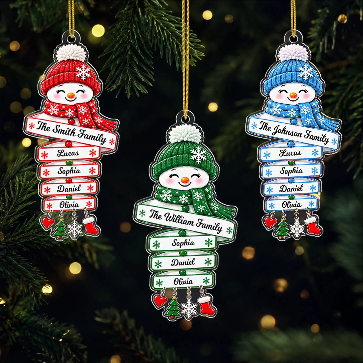 Custom Snowman Family Name Sign Acrylic Ornament - Personalized Christmas Tree Decor