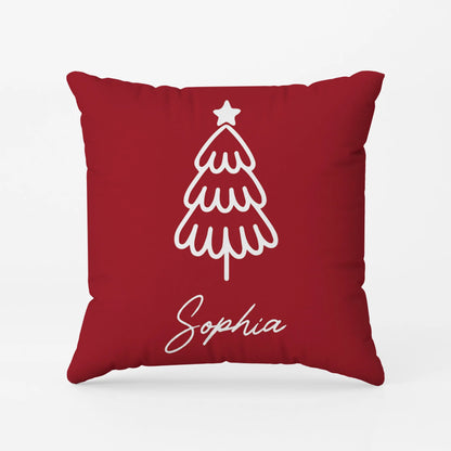 Christmas Tree Line Art Personalized Pillow - Custom Holiday Keepsake Gift for Family
