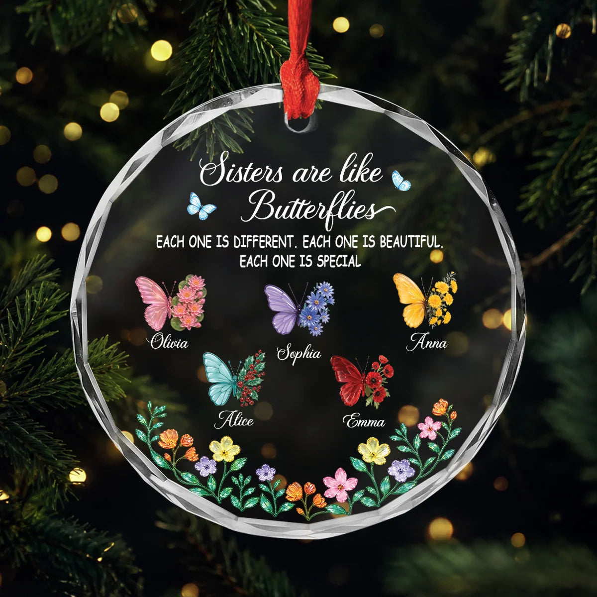 Sisters Are Like Butterflies Personalized Glass Ornament - Custom Keepsake Gift for Sister