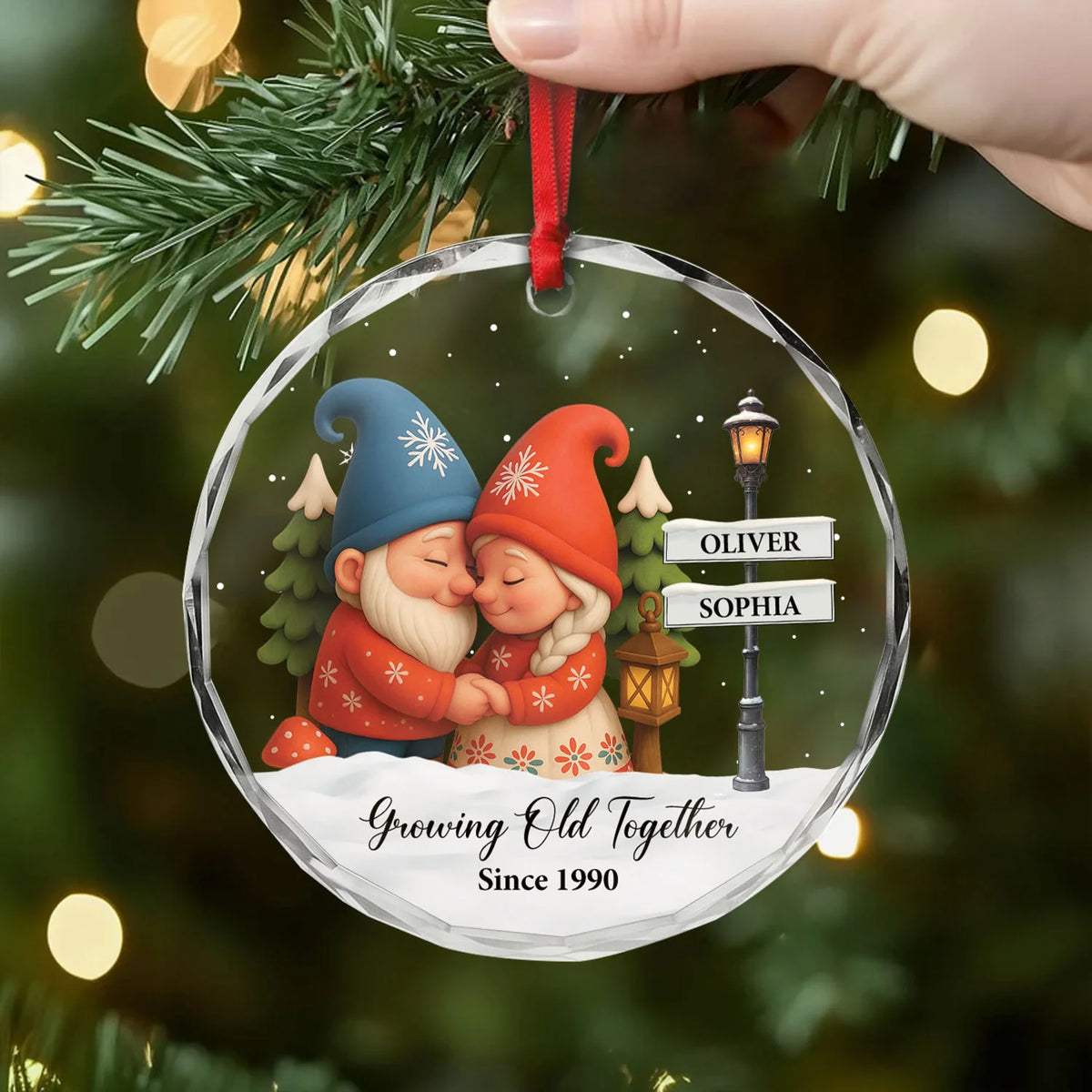 Growing Old Together Personalized Glass Ornament - Custom Christmas Gift for Couples
