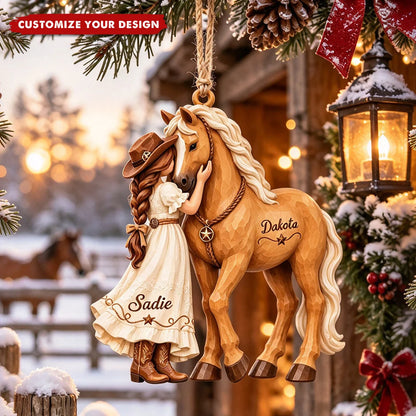 Personalized Horse Christmas Ornament with Girl and Horse Names - Custom Acrylic Keepsake for Daughter
