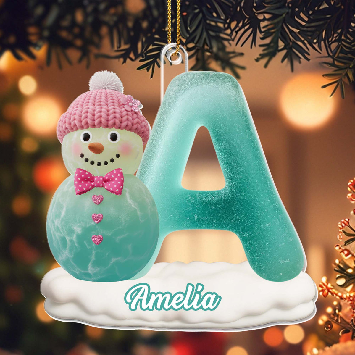 Customize With Name And Letter Snowman Ornament