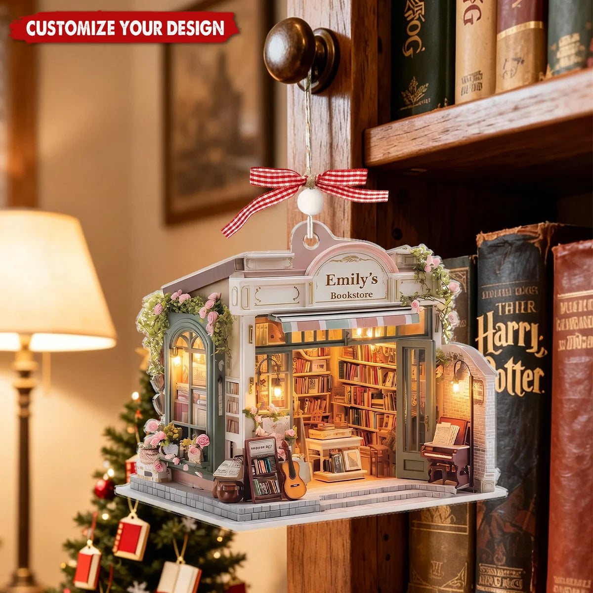Custom Bookstore Name Acrylic Christmas Ornament - Personalized Book Lover Keepsake Gift