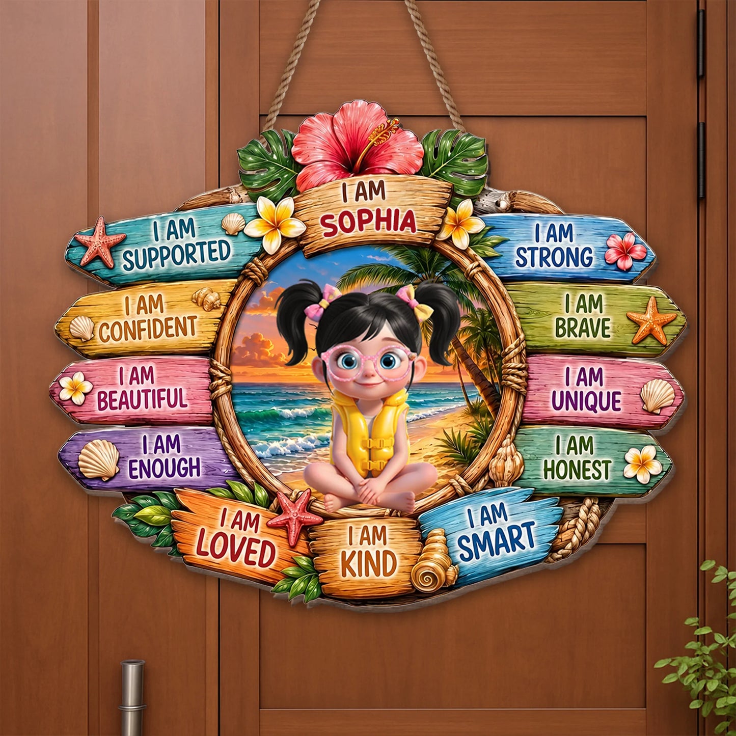 Wood Sign material and size view - Personalized Kids Affirmations Wood Sign