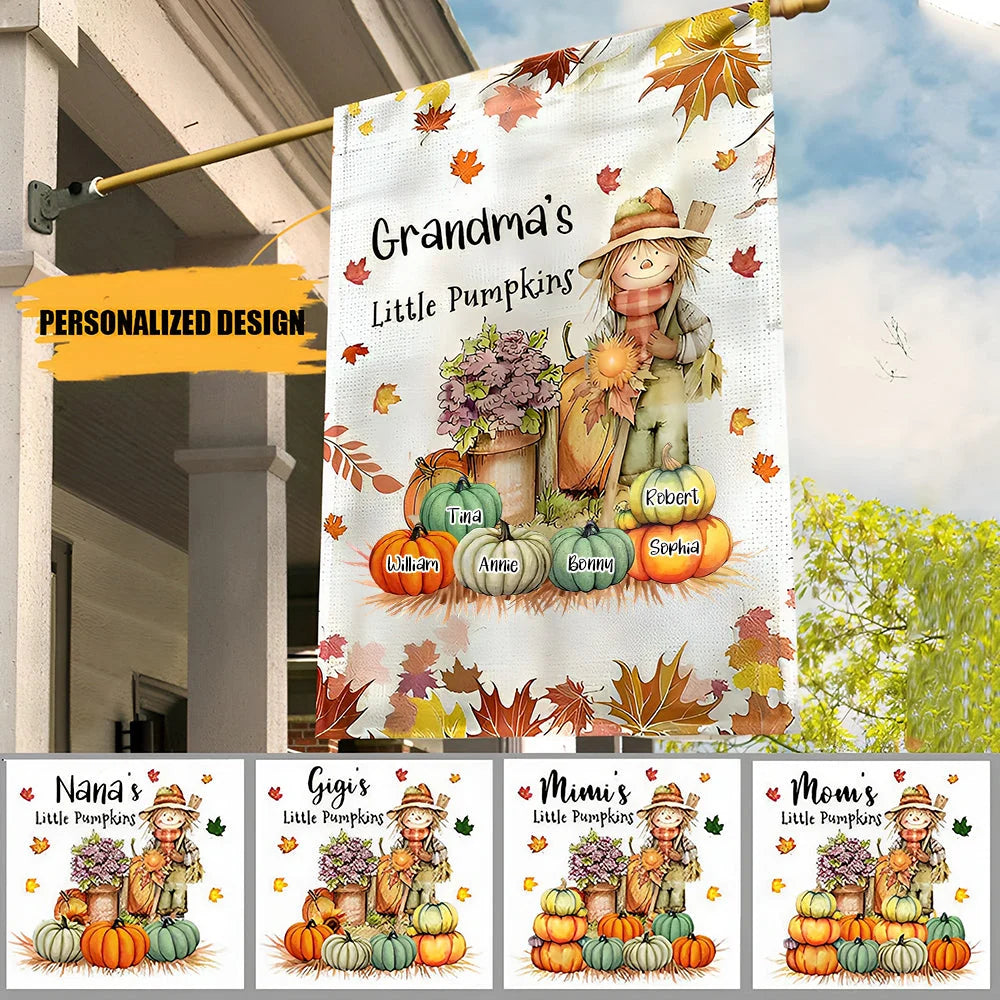 Custom Grandma's Little Pumpkins Fall Garden Flag personalization view for Grandma
