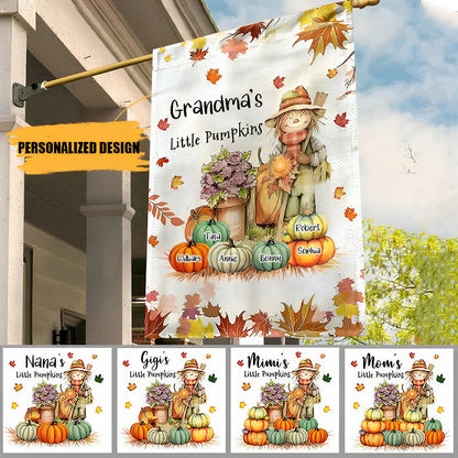 Custom Grandma's Little Pumpkins Fall Garden Flag personalization view for Grandma