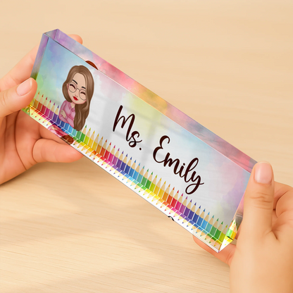 Plaque material and size view - Personalized Teacher Desk Name Plate