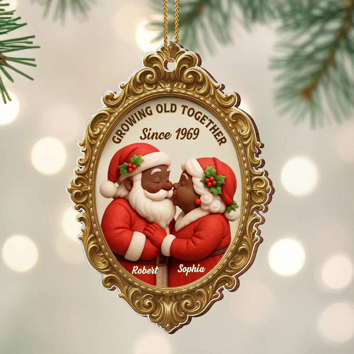 "Growing Old Together Since" Personalized Wood Ornament - Christmas Holiday Keepsake Gift for Couples