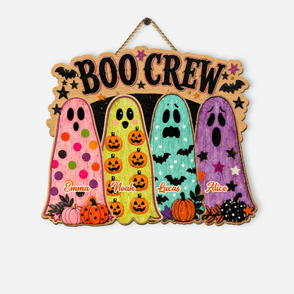 Personalized Halloween Family Wood Sign - Custom Spooky Ghost Door Decor