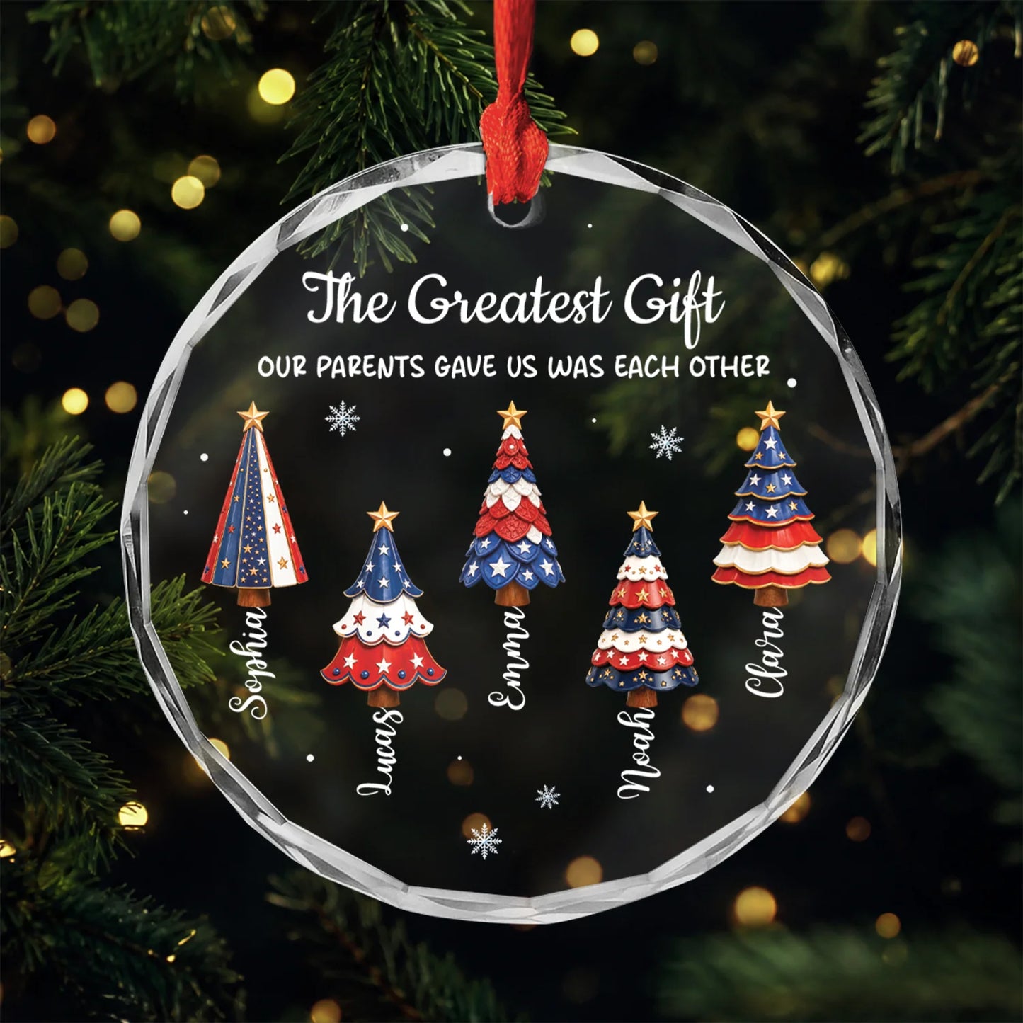 Brothers & Sisters Christmas Tree Glass Ornament - Personalized Sibling Gifts