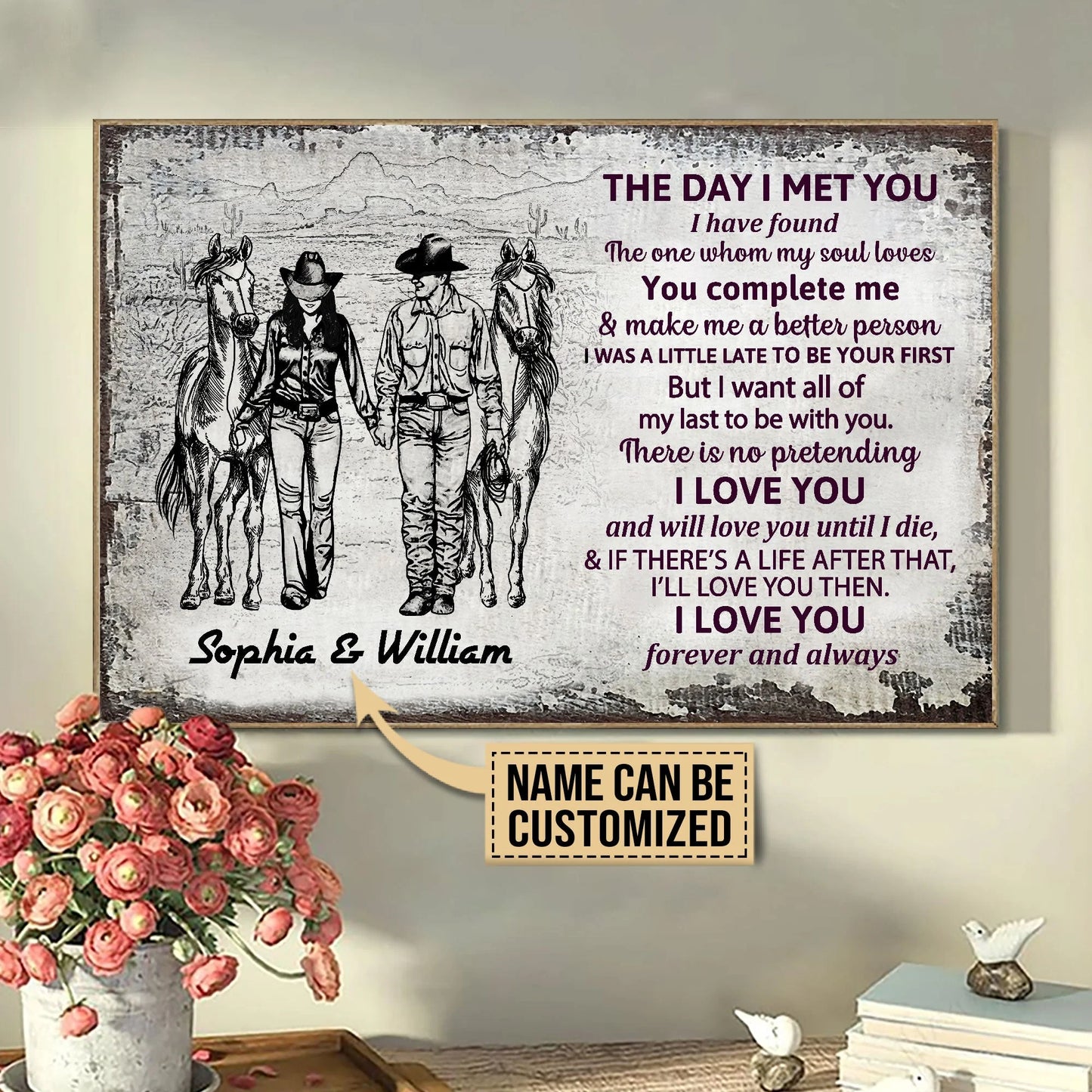 The Day I Met You Personalized Cowboy Couple Canvas / Poster - Custom Anniversary Gift for Husband or Wife