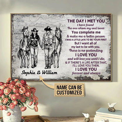 The Day I Met You Personalized Cowboy Couple Canvas / Poster - Custom Anniversary Gift for Husband or Wife