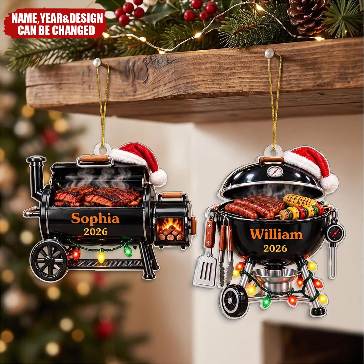 Grill Master Smoker Personalized Acrylic Ornament - Custom BBQ Christmas Keepsake Gift for Dad, Husband & Backyard Chef