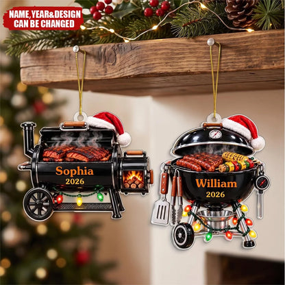 Grill Master Smoker Personalized Acrylic Ornament - Custom BBQ Christmas Keepsake Gift for Dad, Husband & Backyard Chef