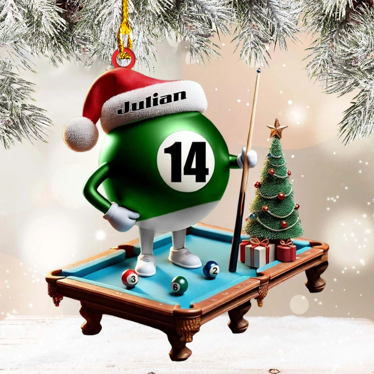 Personalized Billiard Player Name Christmas Acrylic Ornament - Custom Pool Ball Keepsake Gift