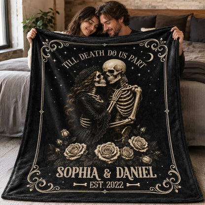 Till Death Do Us Part Skeleton Blanket - Personalized Gothic Couple Gift for Halloween & Anniversary