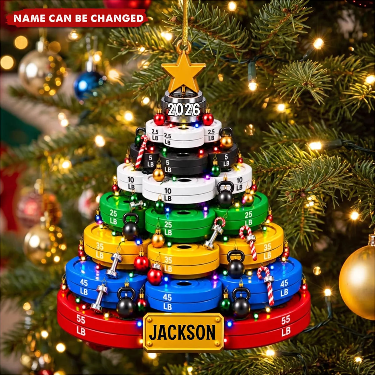 Lift Up Your Christmas: Personalized Weight Plate Wooden Ornament - Custom Fitness Holiday Gift for Gym Lovers